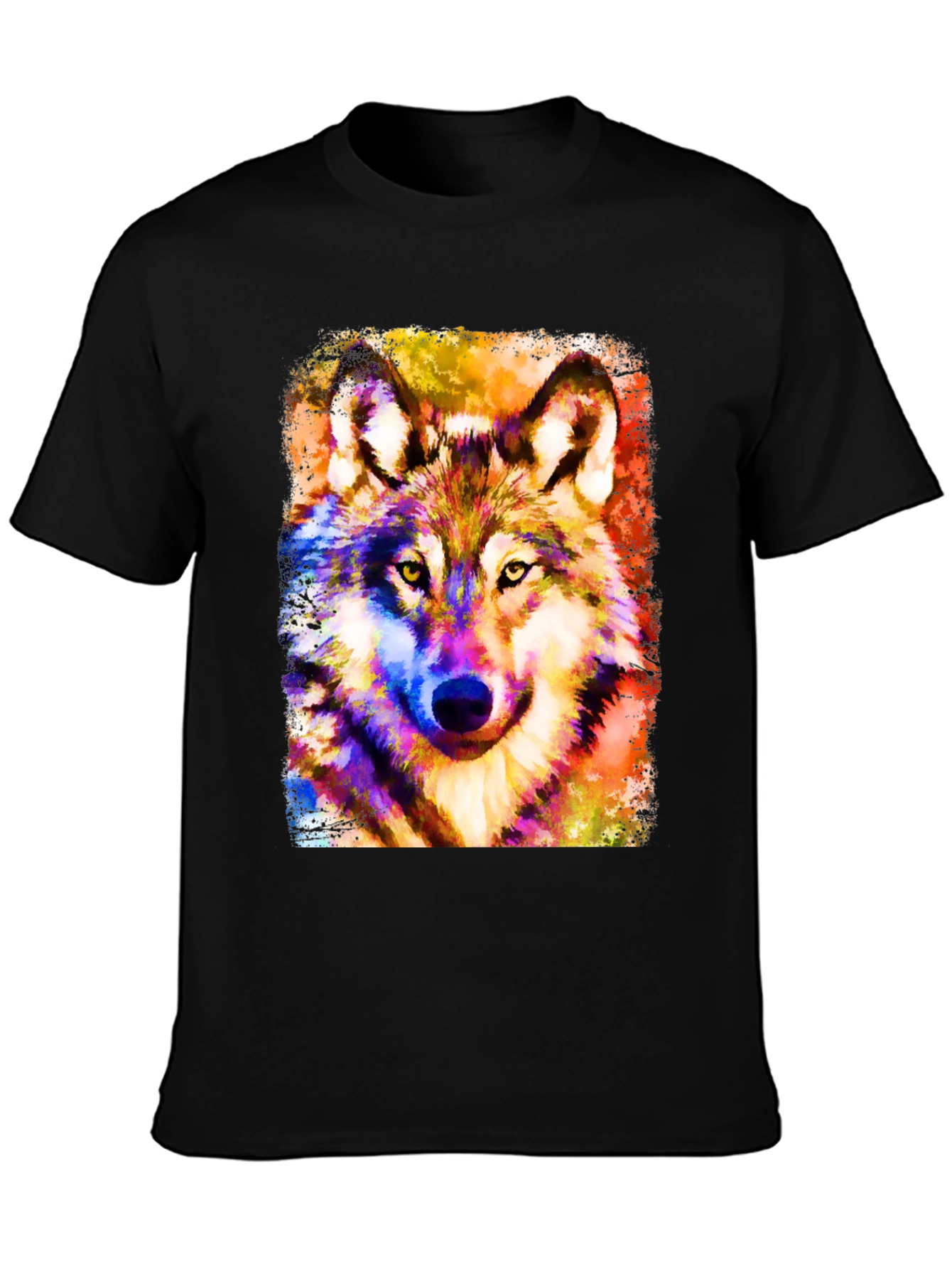 Vibrant Wolf Graphic Black T-Shirt