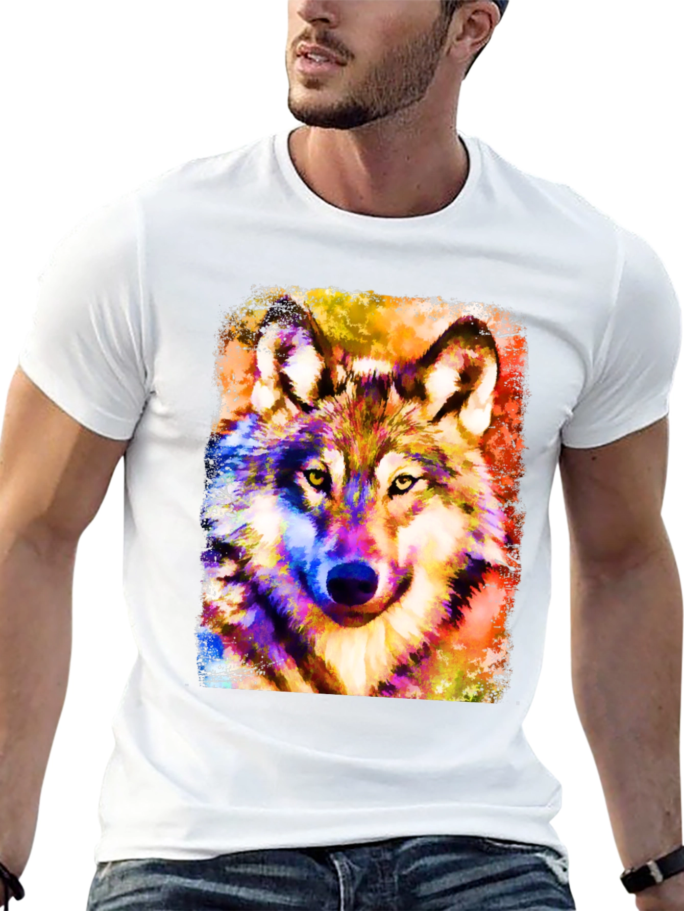 Vibrant Wolf Graphic Black T-Shirt