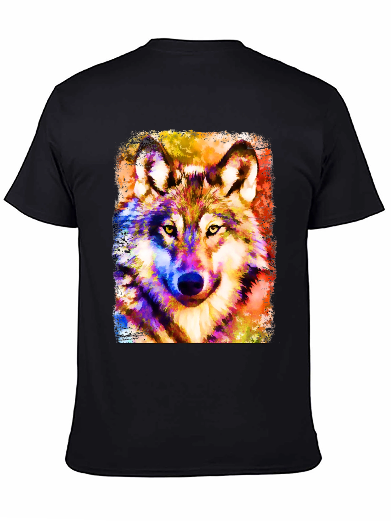 Vibrant Wolf Graphic Black T-Shirt