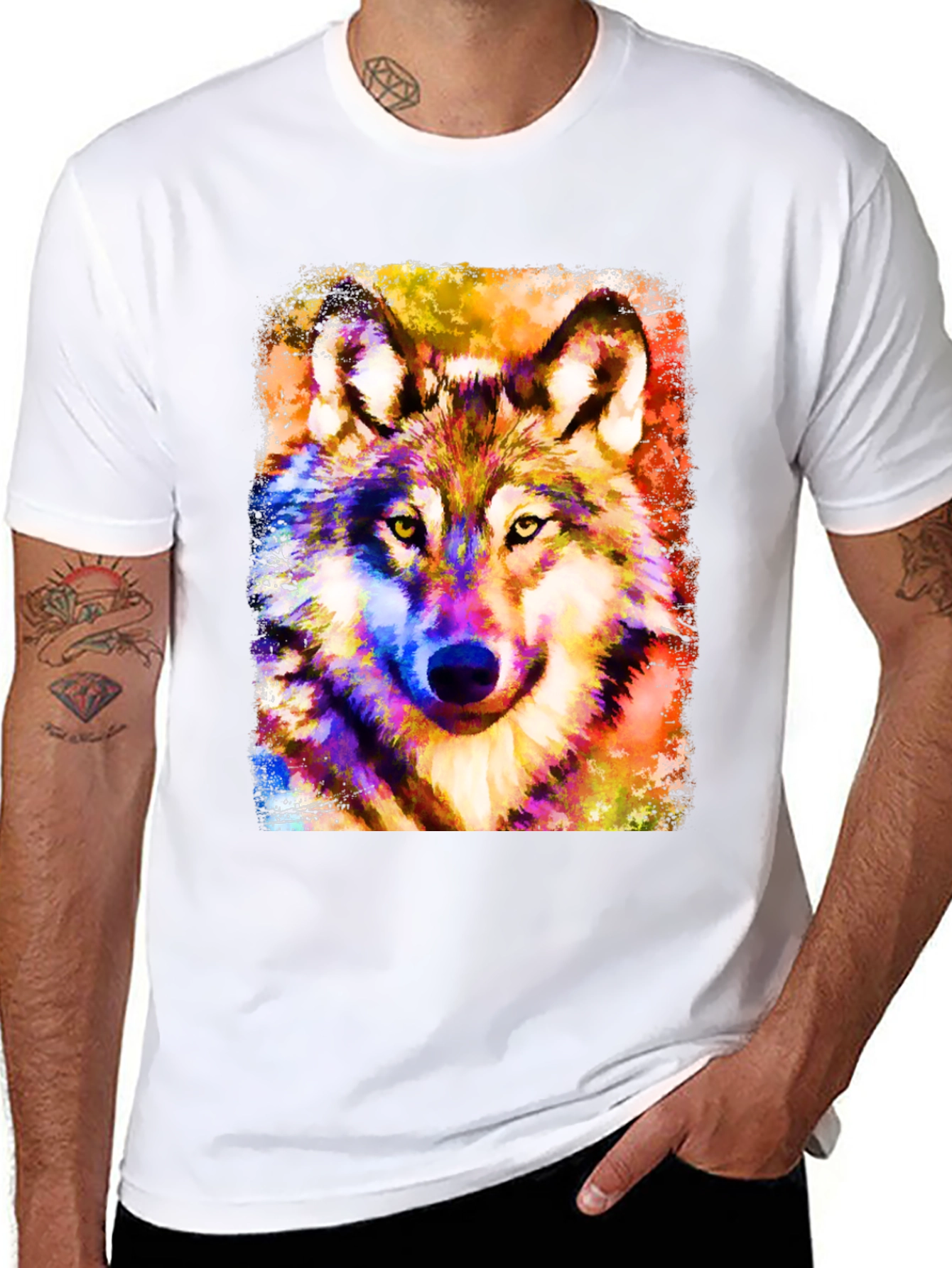 Vibrant Wolf Graphic Black T-Shirt