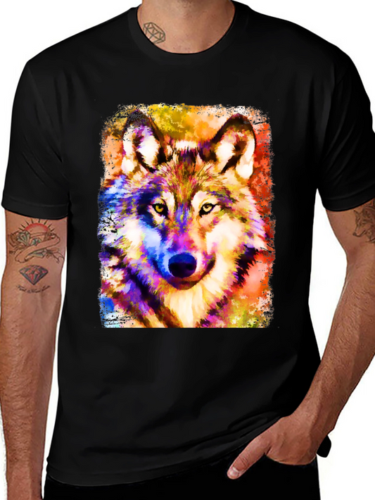 Vibrant Wolf Graphic Black T-Shirt