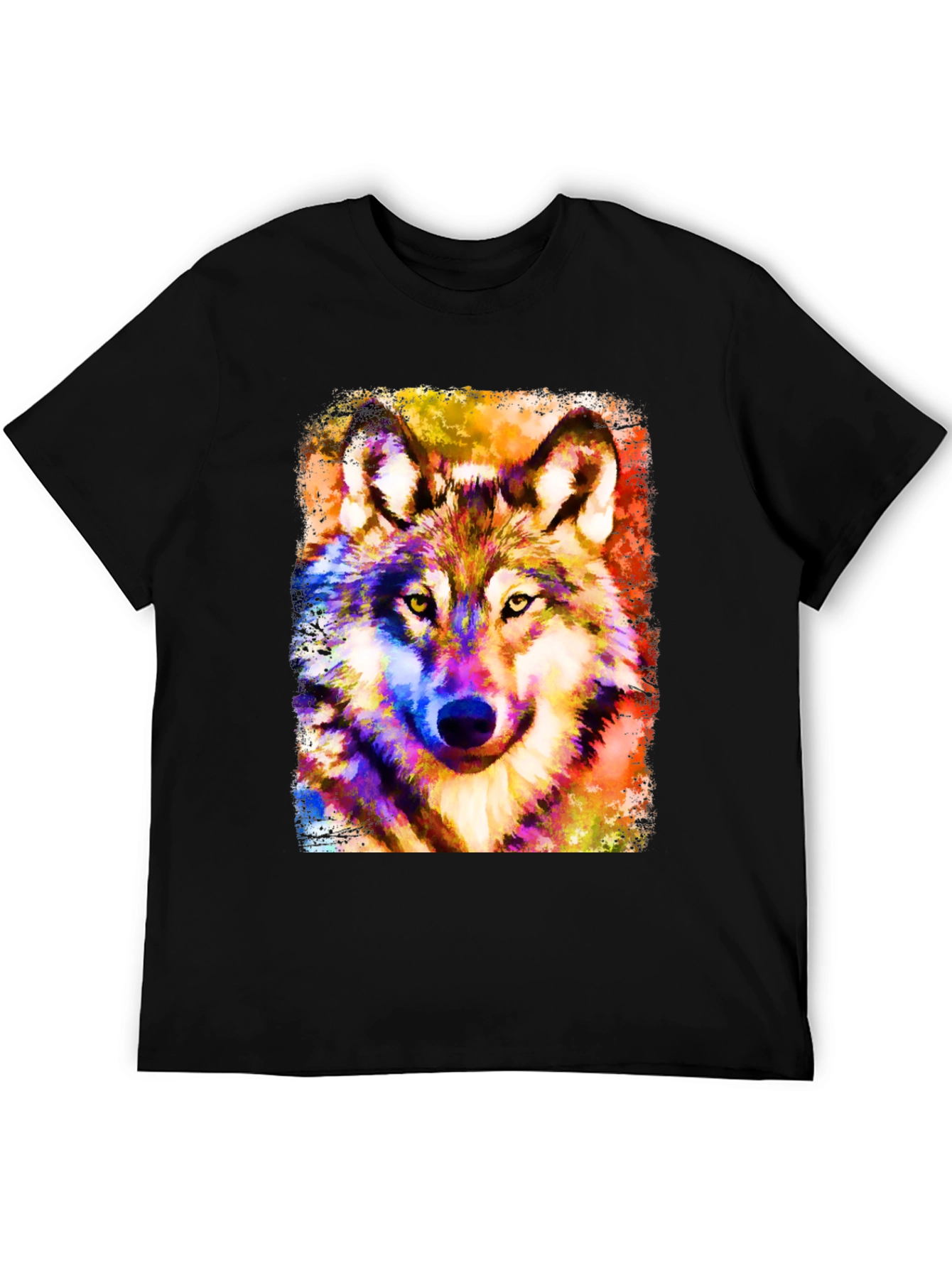 Vibrant Wolf Graphic Black T-Shirt