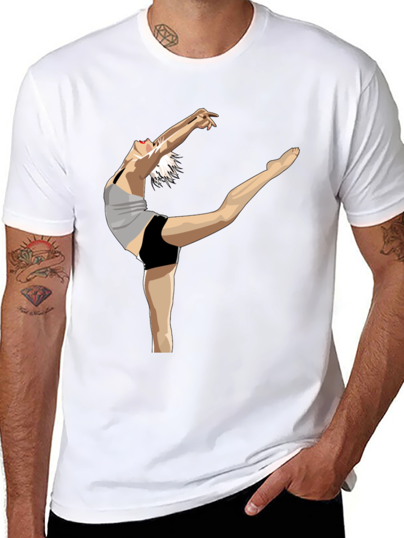 Black T-Shirt with Dancer Graphic Print