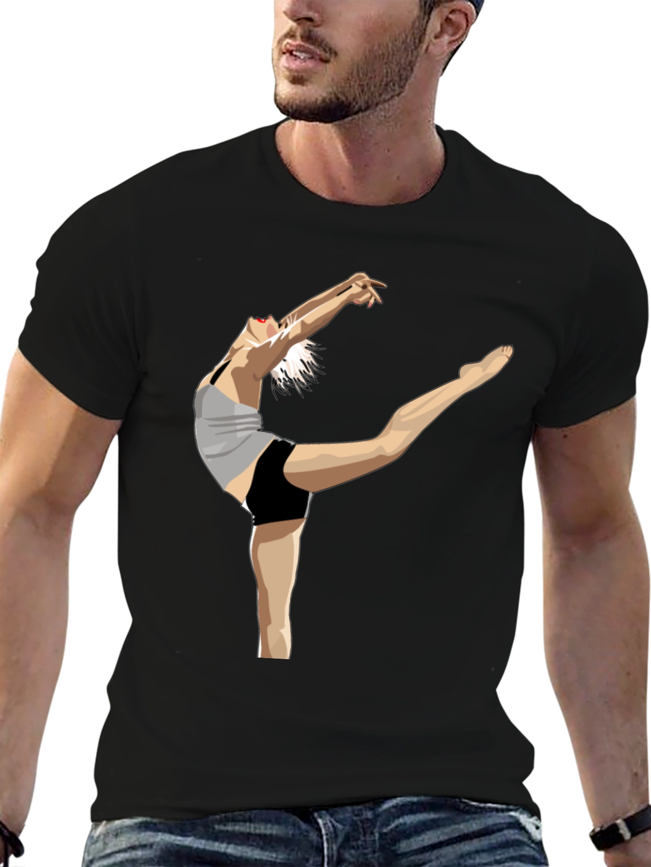 Black T-Shirt with Dancer Graphic Print