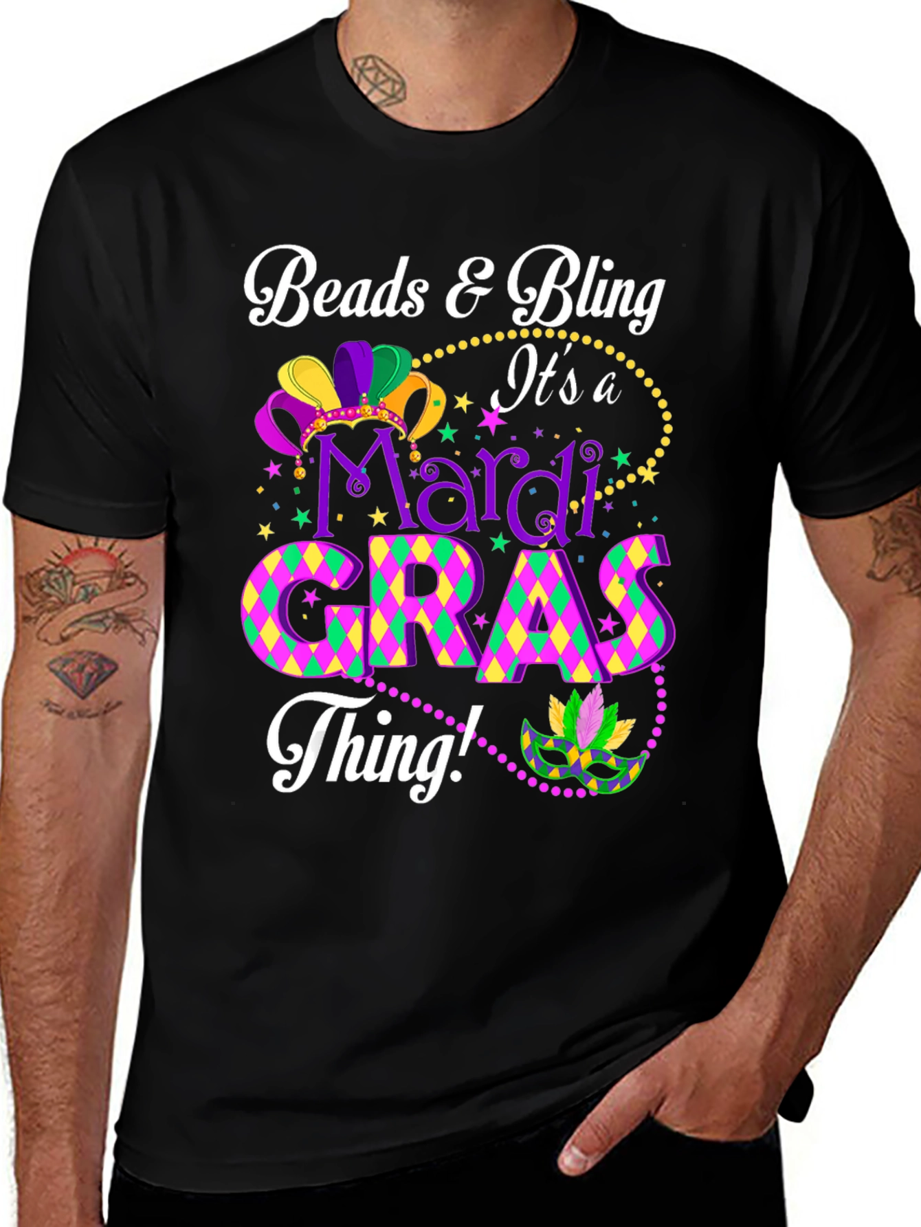 Mardi Gras Beads & Bling Graphic Tee