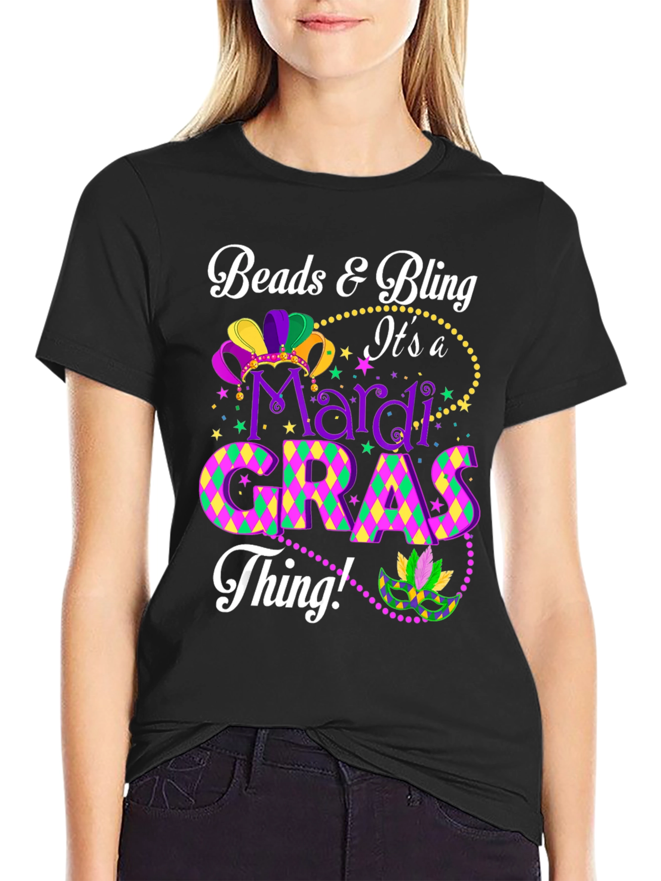 Mardi Gras Beads & Bling Graphic Tee