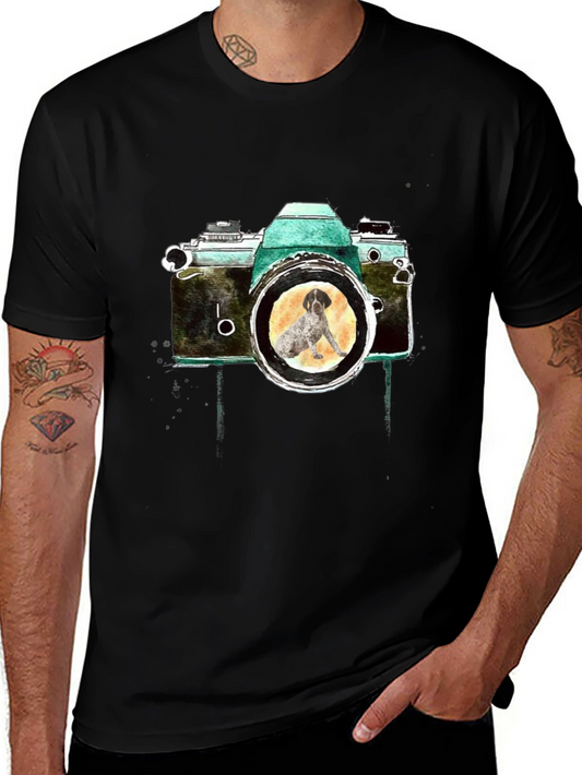 Vintage Camera Dog Graphic Tee - Stylish Casual Wear