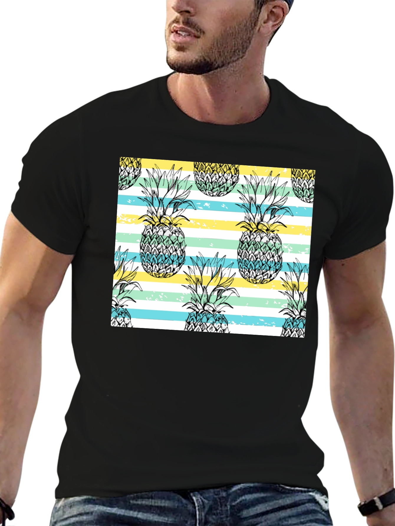 Pineapple Pattern Black T-Shirt
