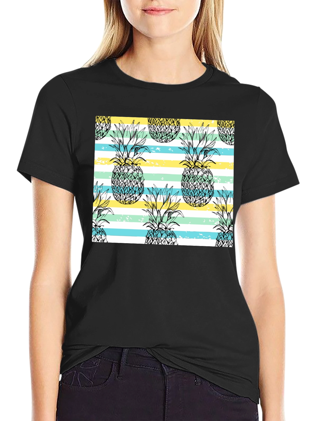 Pineapple Pattern Black T-Shirt