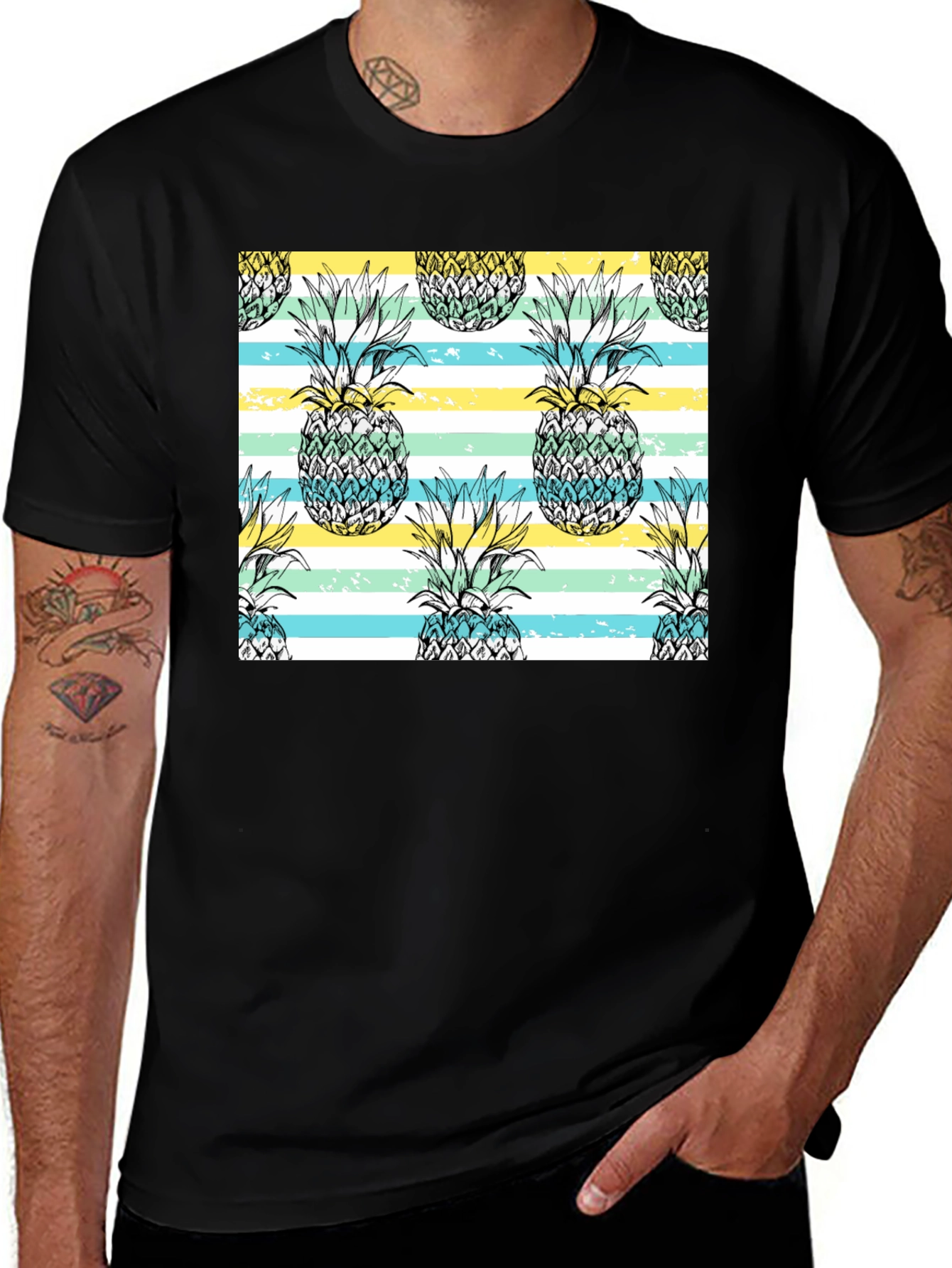 Pineapple Pattern Black T-Shirt
