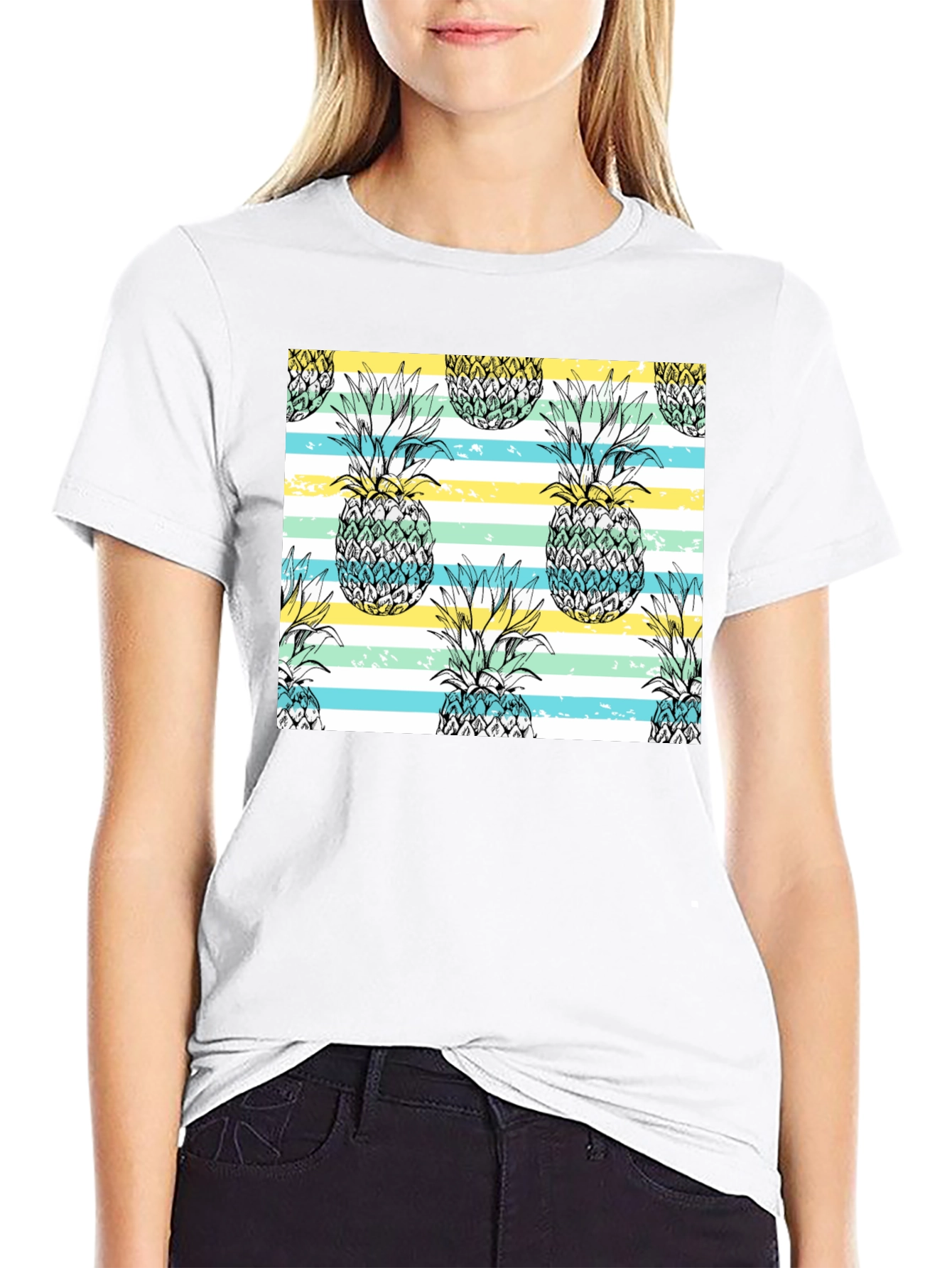 Pineapple Pattern Black T-Shirt