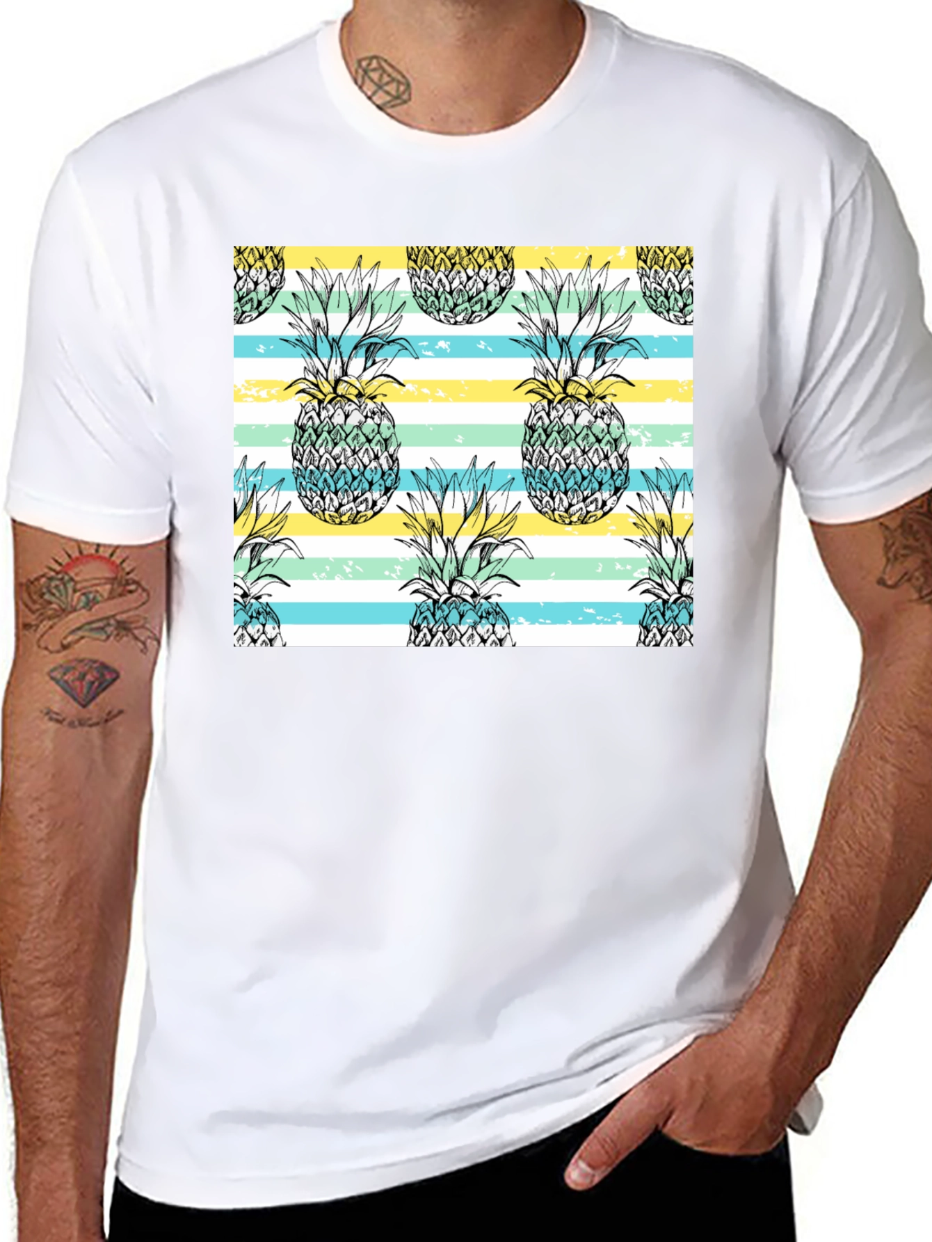 Pineapple Pattern Black T-Shirt