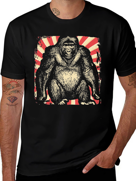Retro Gorilla Graphic Tee - Bold Animal Print Shirt