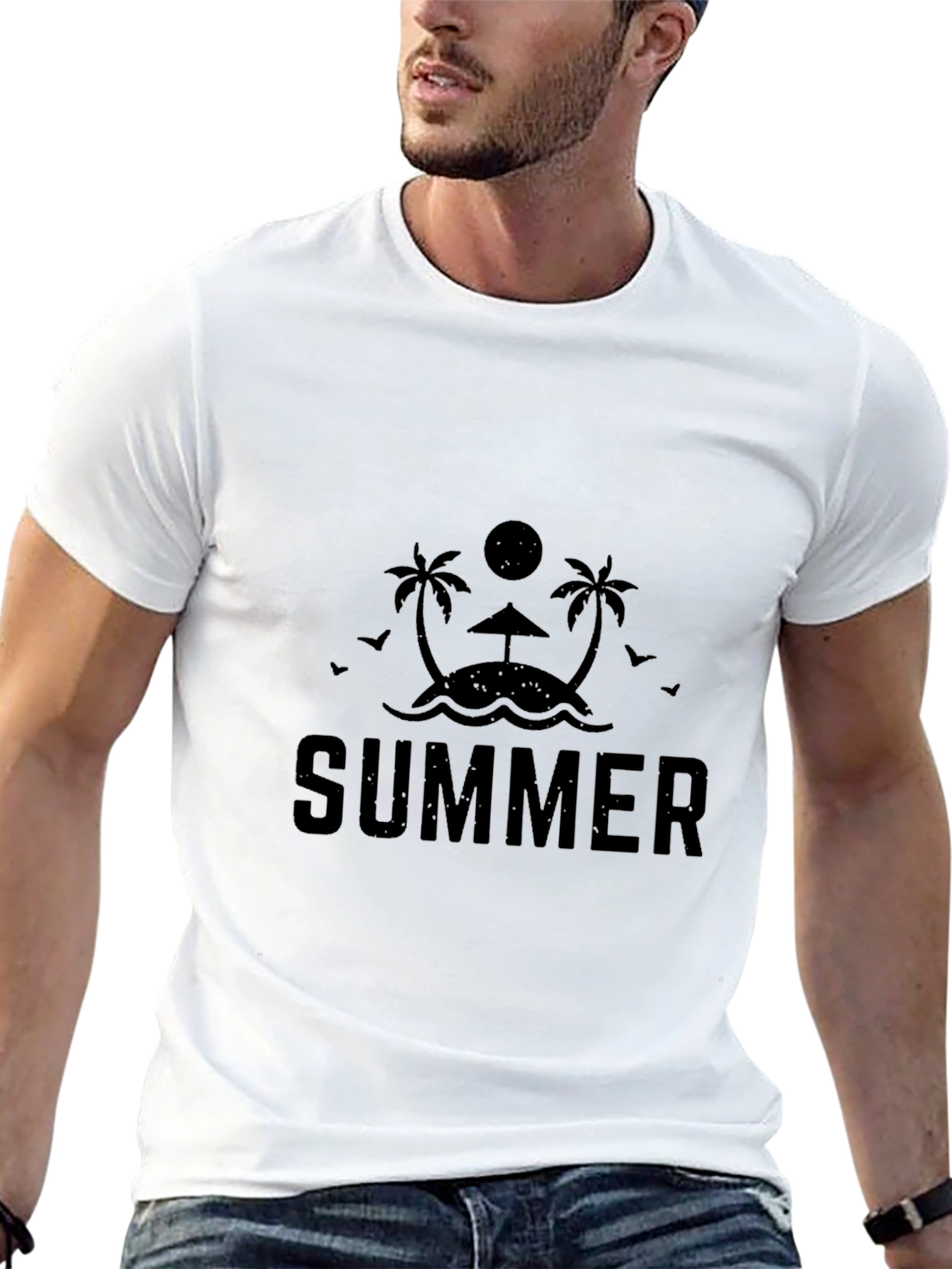 Summer Beach Graphic T-Shirt - Classic Black