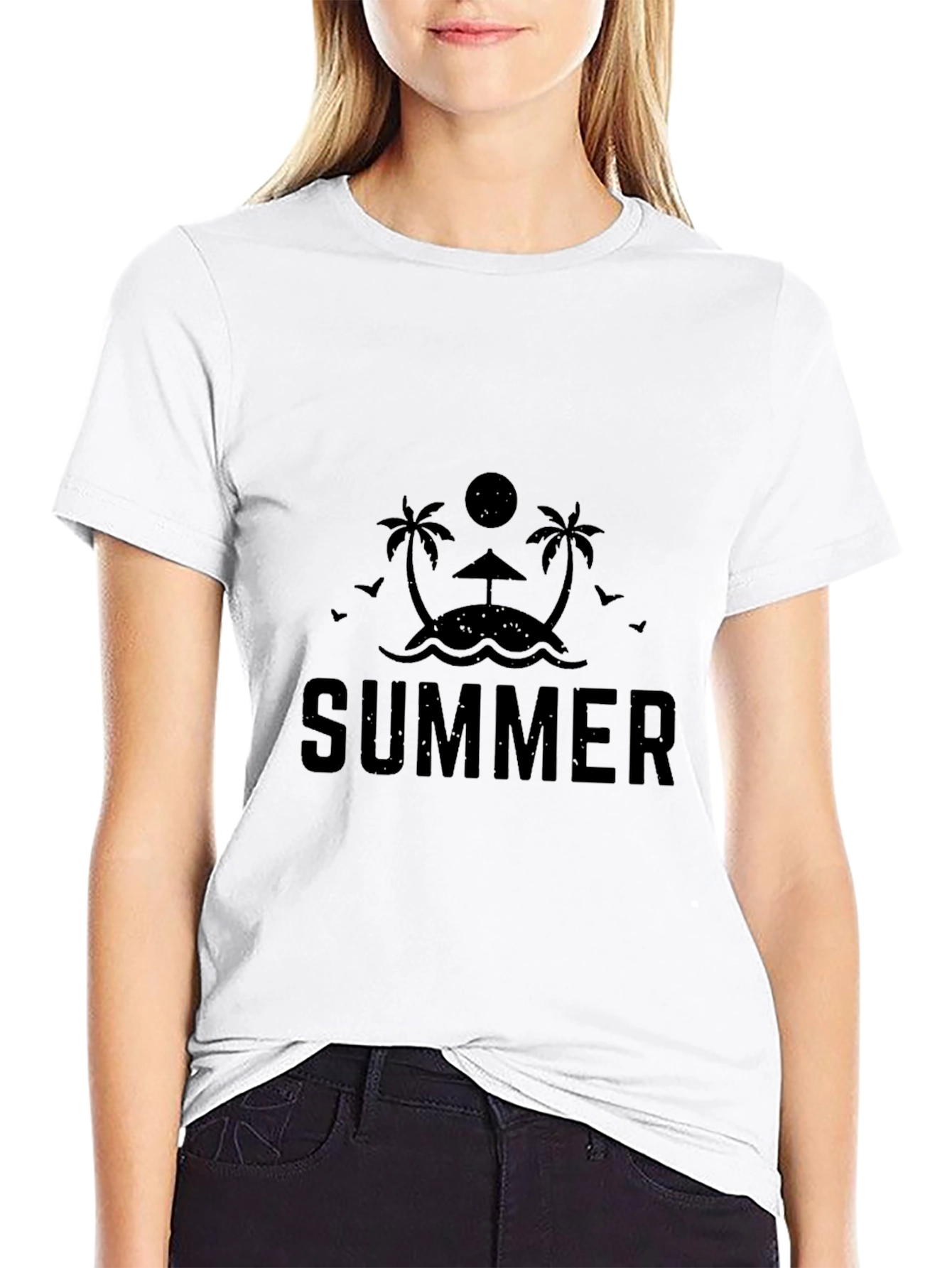 Summer Beach Graphic T-Shirt - Classic Black