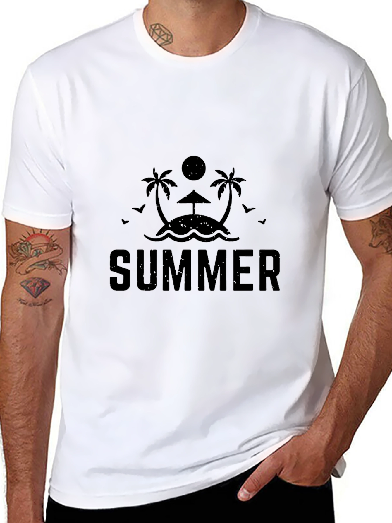Summer Beach Graphic T-Shirt - Classic Black