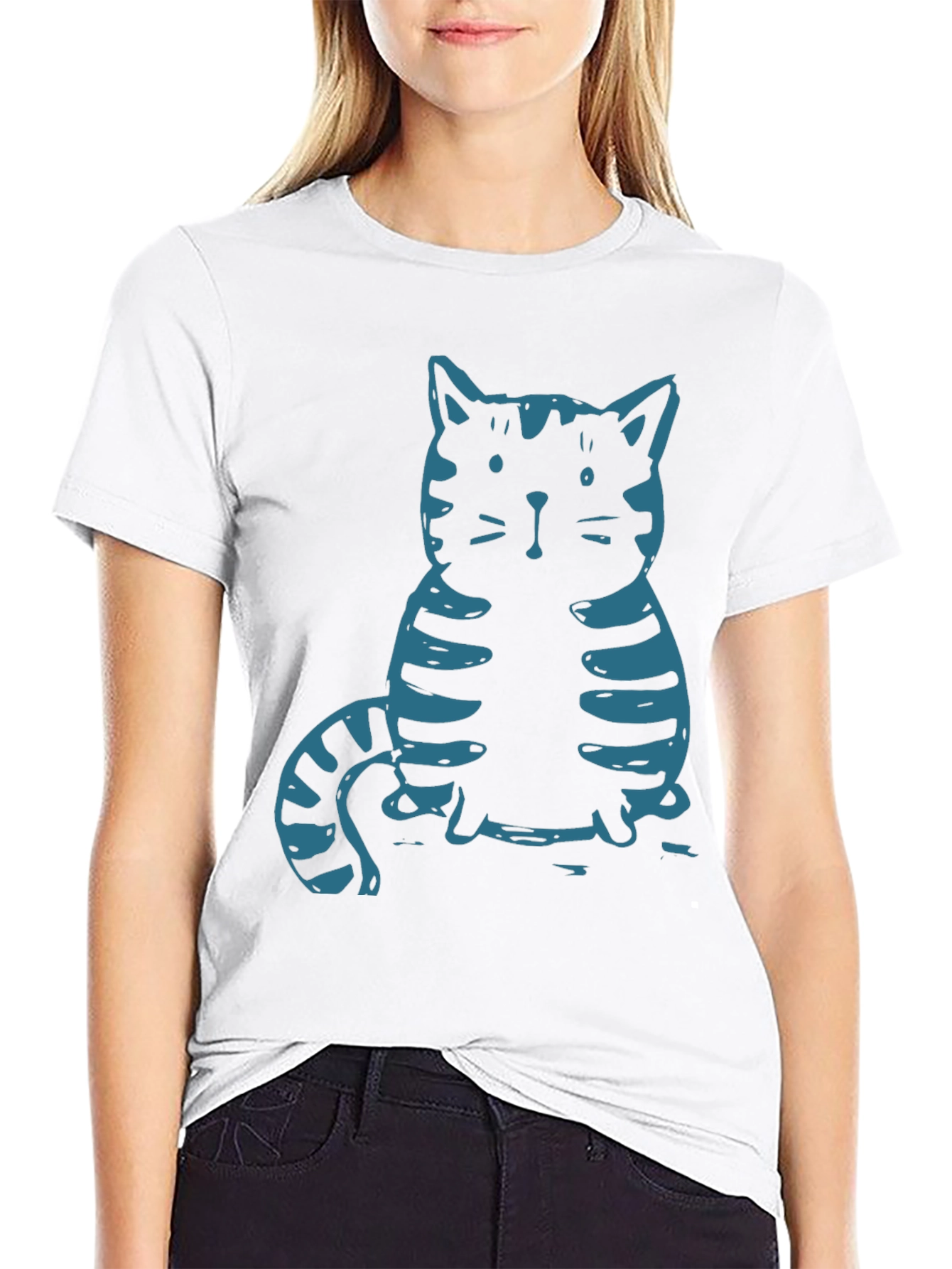 Cat Graphic Tee - Black Cotton T-Shirt