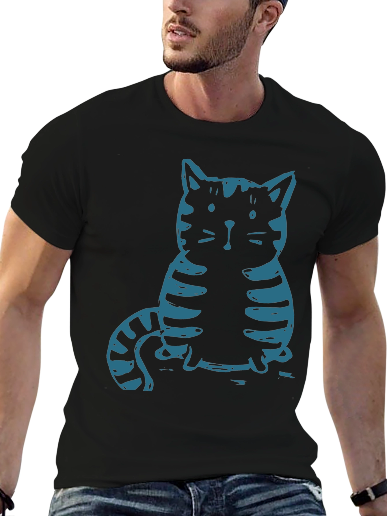 Cat Graphic Tee - Black Cotton T-Shirt