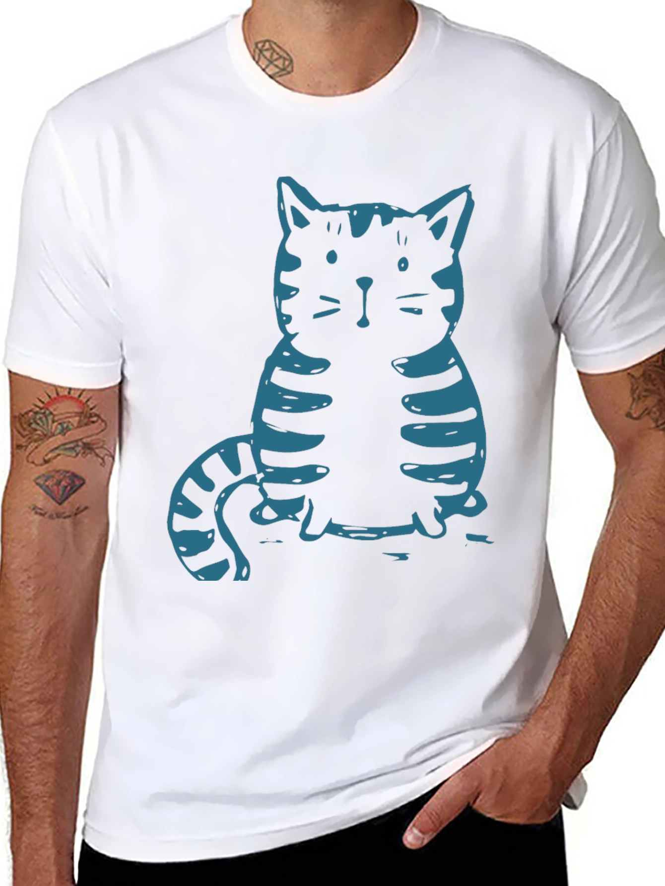 Cat Graphic Tee - Black Cotton T-Shirt