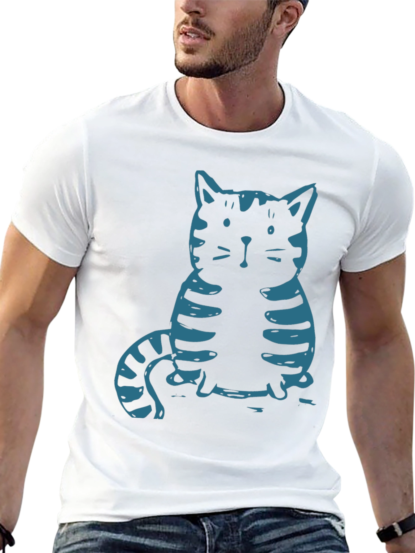 Cat Graphic Tee - Black Cotton T-Shirt