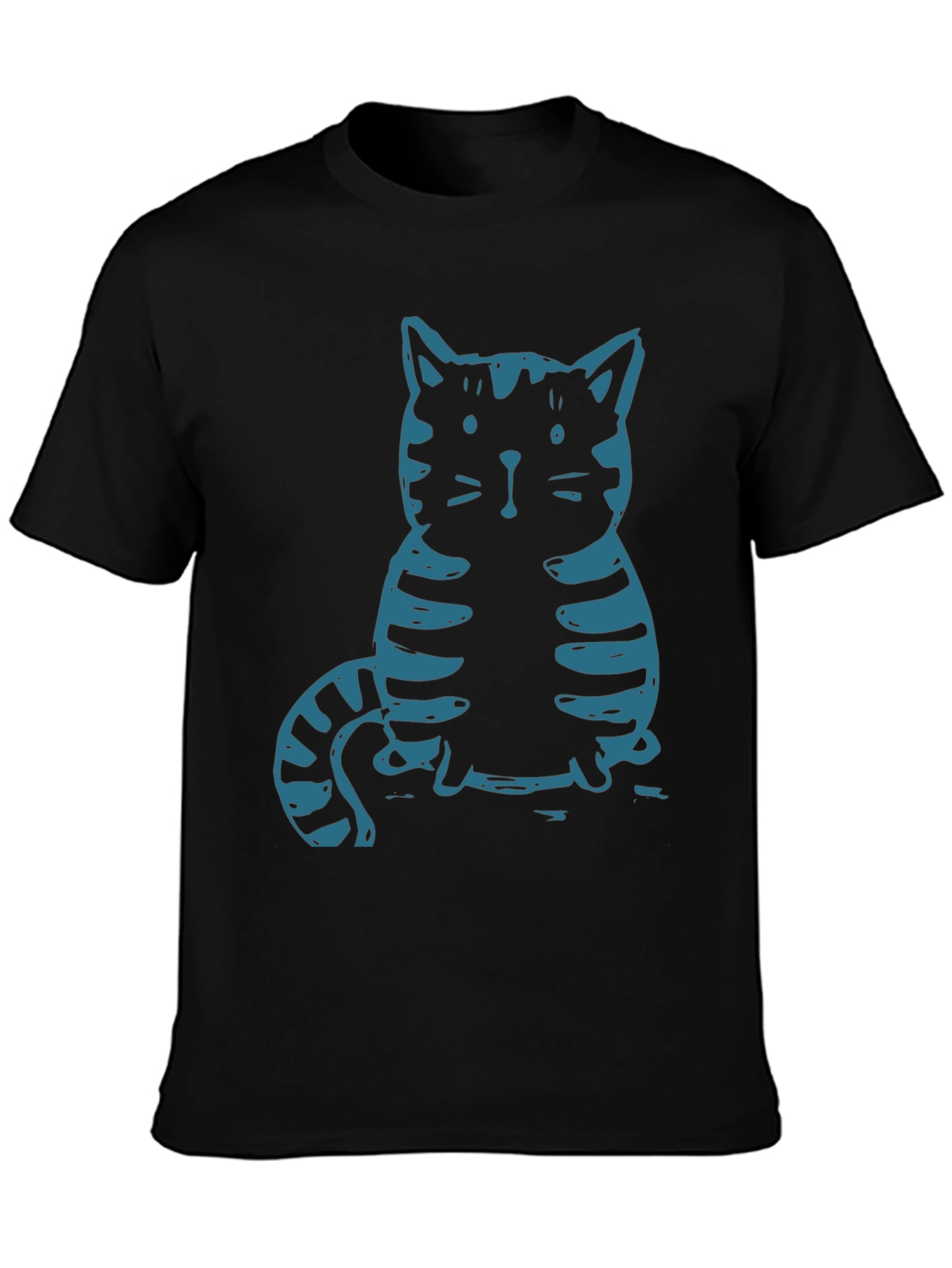 Cat Graphic Tee - Black Cotton T-Shirt