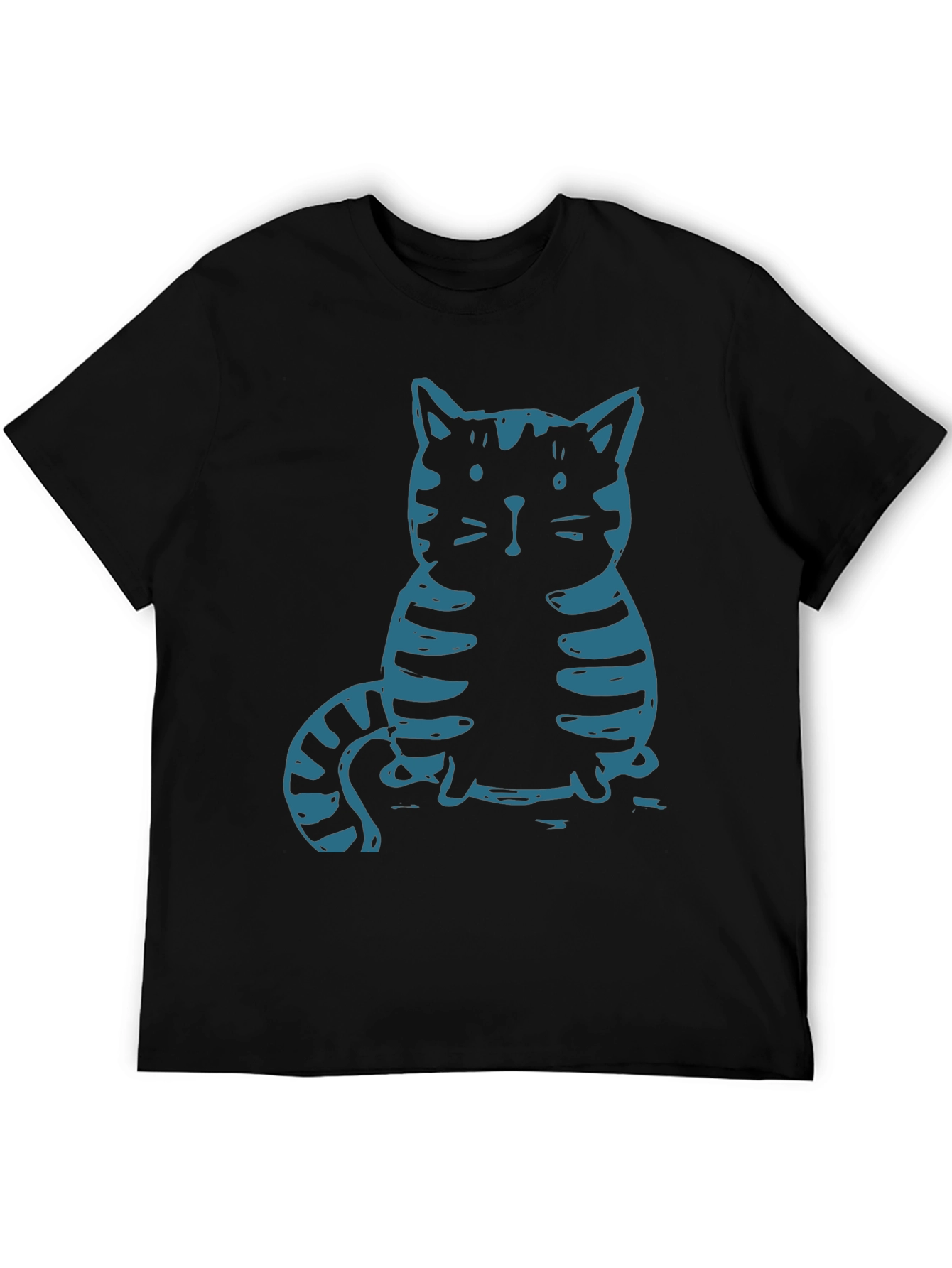 Cat Graphic Tee - Black Cotton T-Shirt