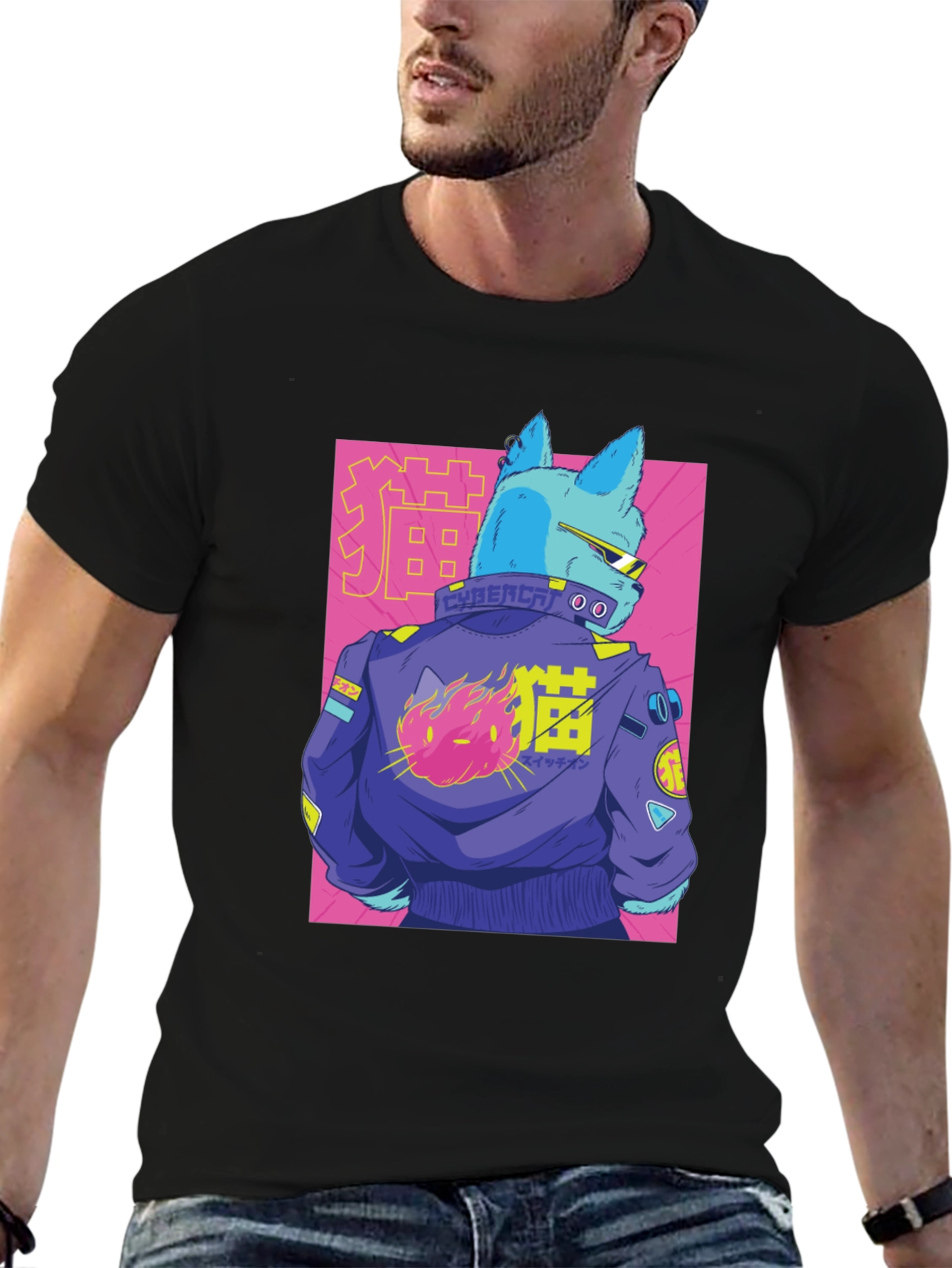 Cybercat Graphic Tee - Stylish Anime T-Shirt