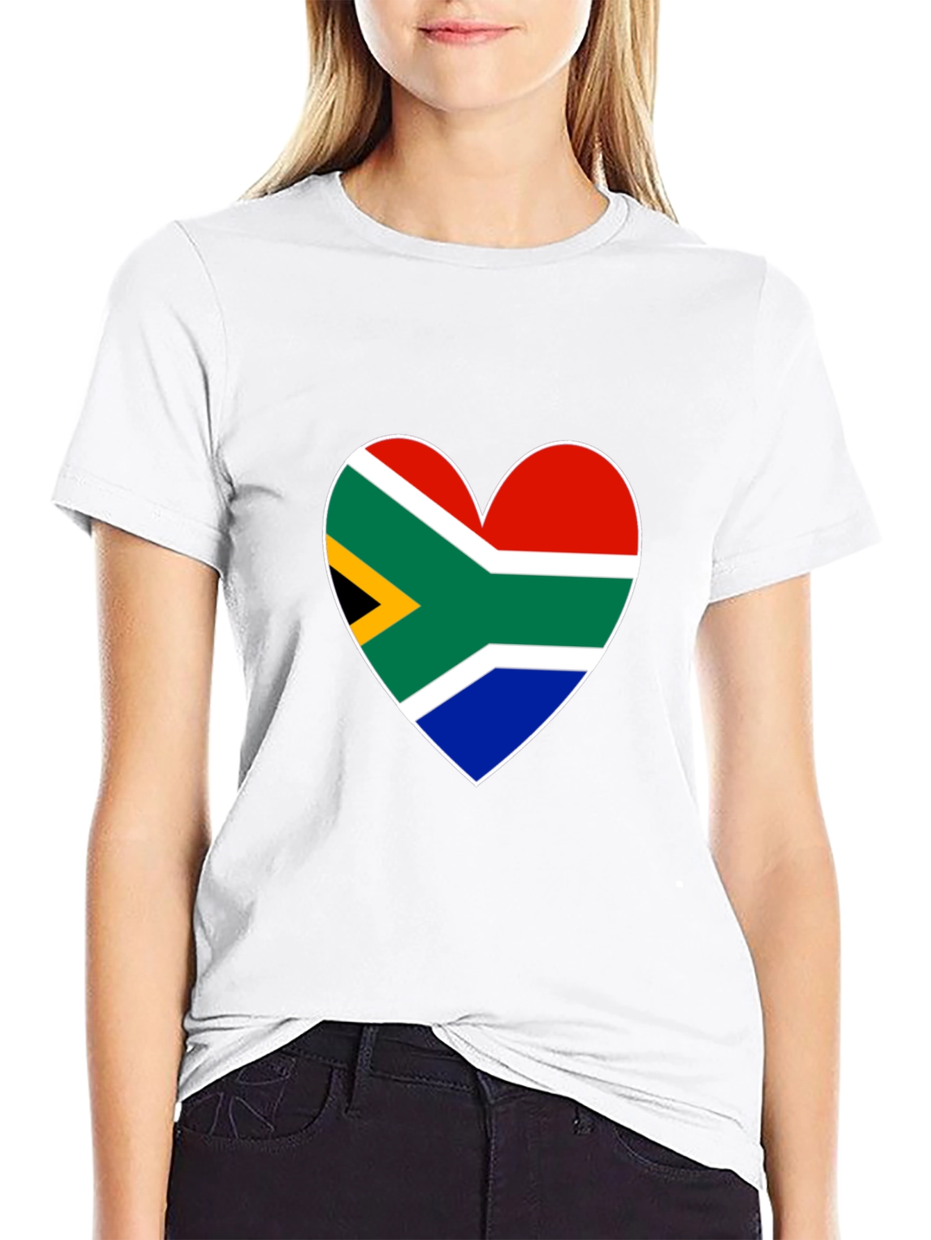 South Africa Flag Heart Graphic Tee - Black