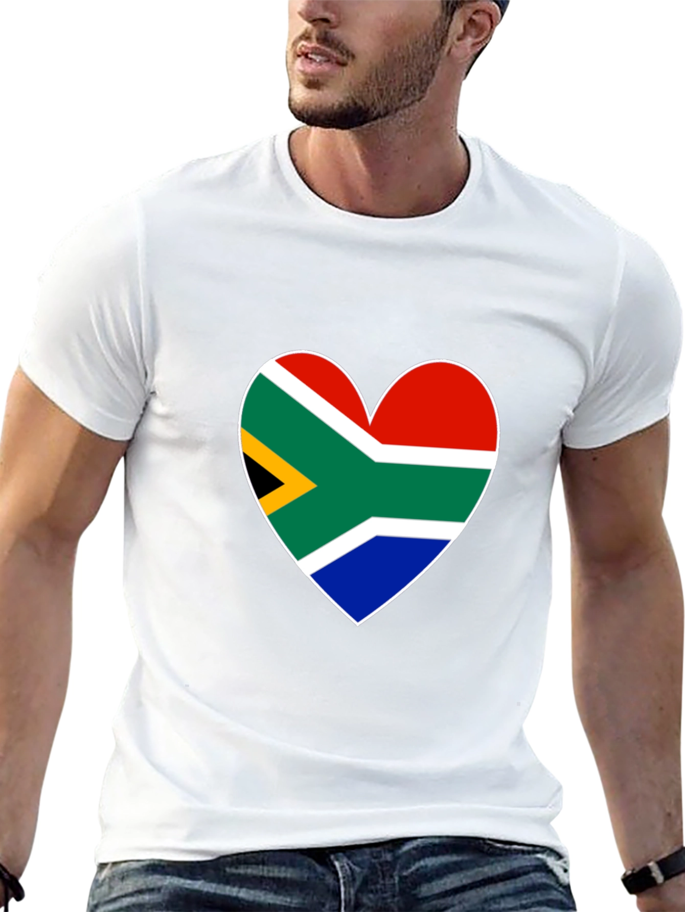South Africa Flag Heart Graphic Tee - Black