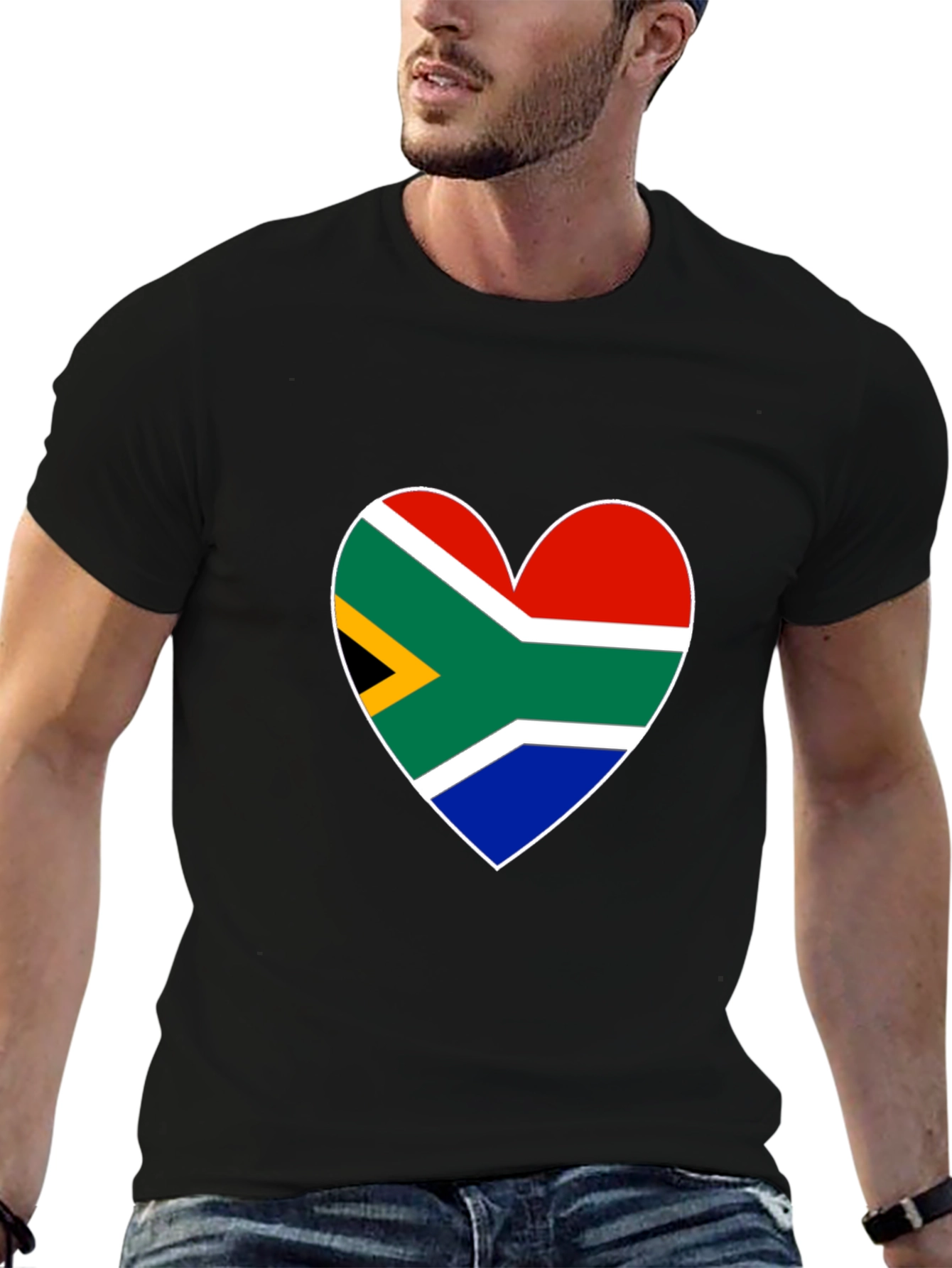 South Africa Flag Heart Graphic Tee - Black