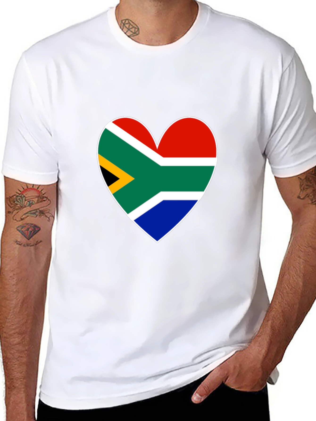 South Africa Flag Heart Graphic Tee - Black