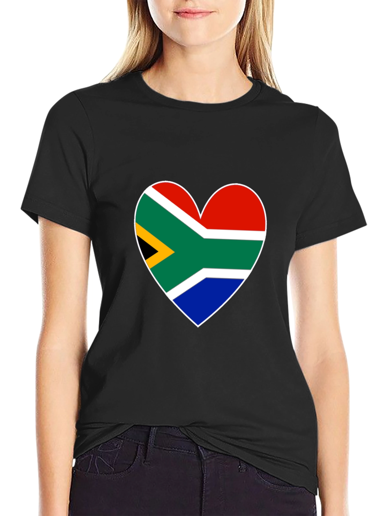 South Africa Flag Heart Graphic Tee - Black