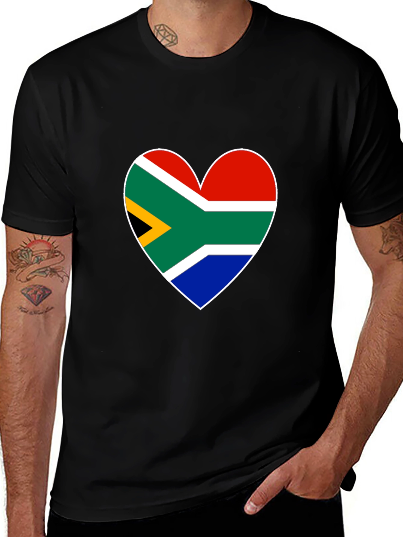 South Africa Flag Heart Graphic Tee - Black