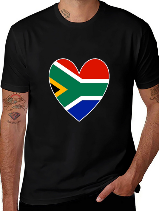 South Africa Flag Heart Graphic Tee - Black