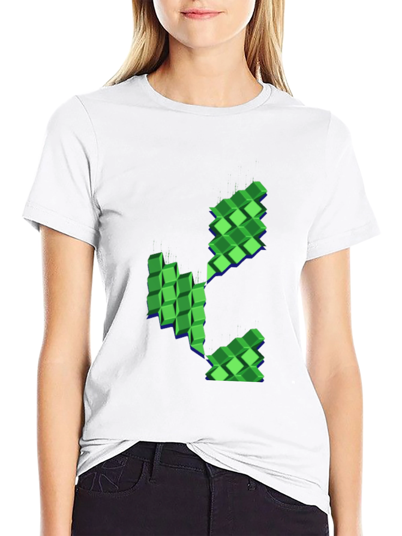 Pixelated Plant Graphic Black T-Shirt