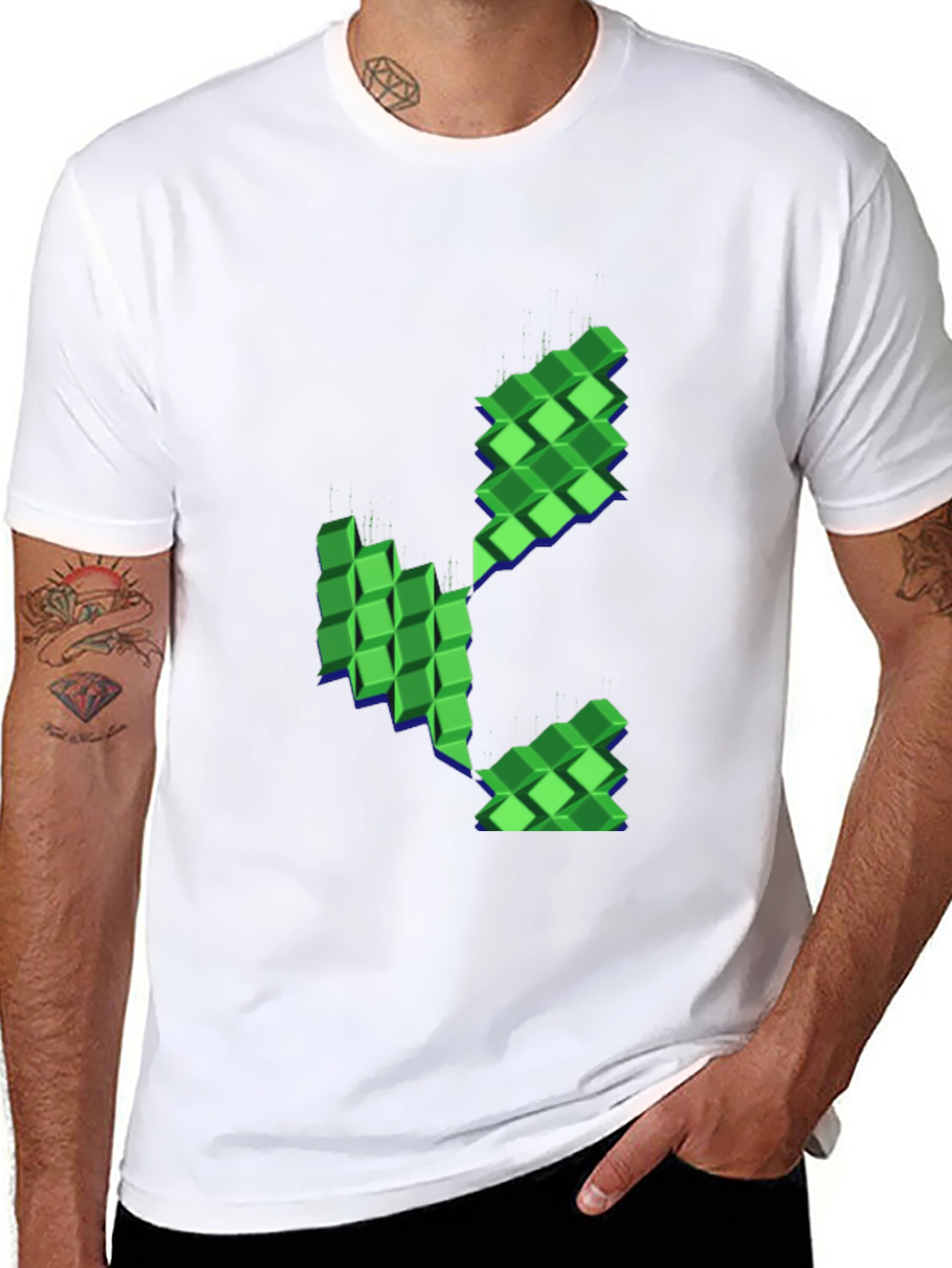 Pixelated Plant Graphic Black T-Shirt