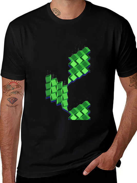 Pixelated Plant Graphic Black T-Shirt