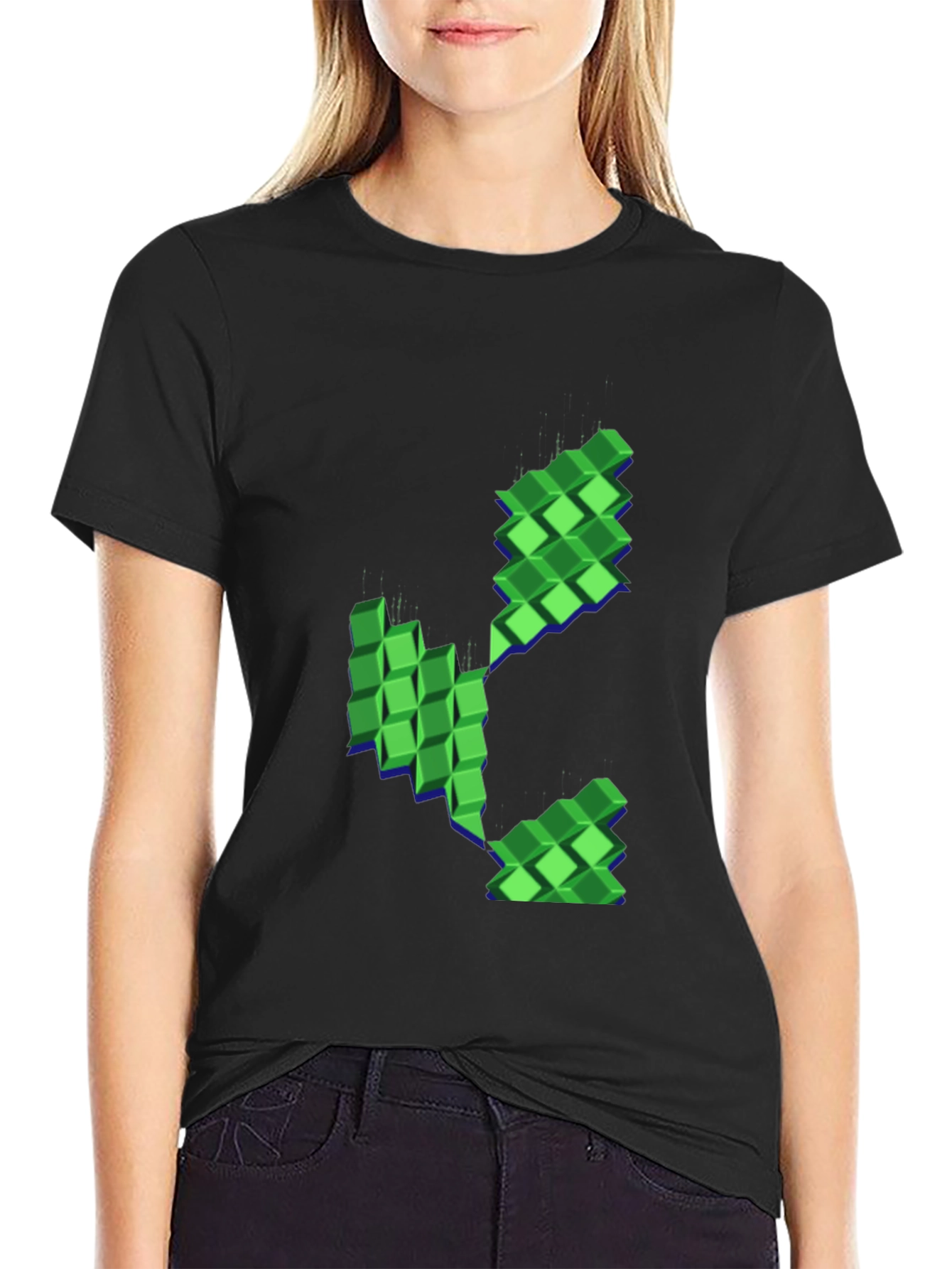 Pixelated Plant Graphic Black T-Shirt