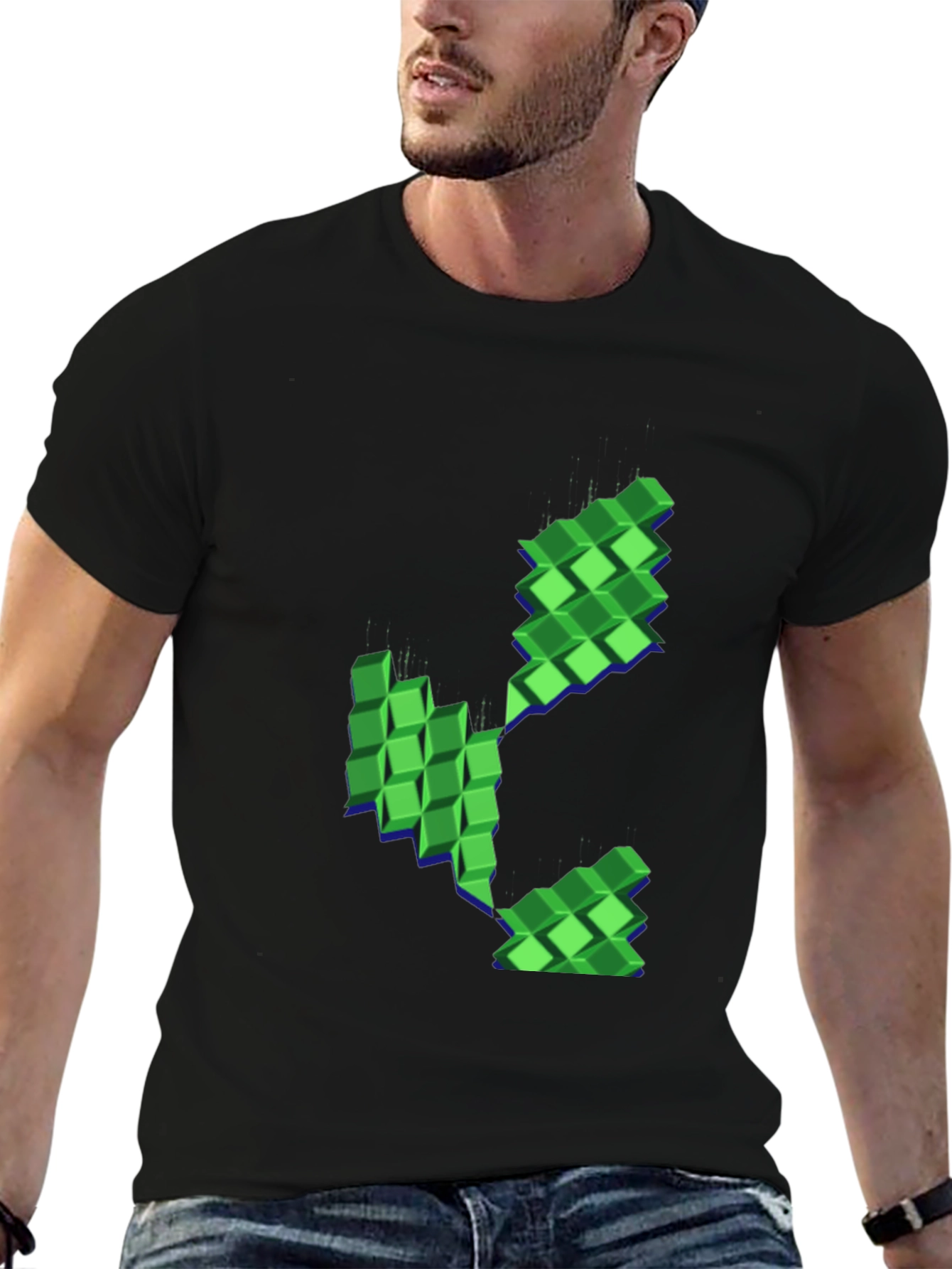Pixelated Plant Graphic Black T-Shirt