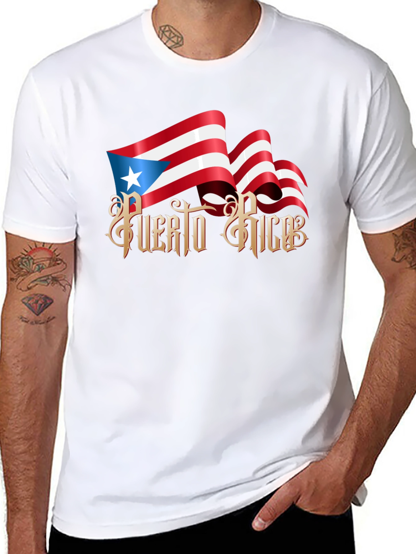 Puerto Rico Flag Graphic T-Shirt - Black