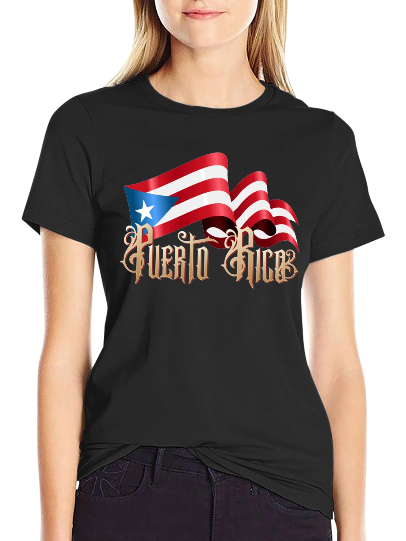 Puerto Rico Flag Graphic T-Shirt - Black