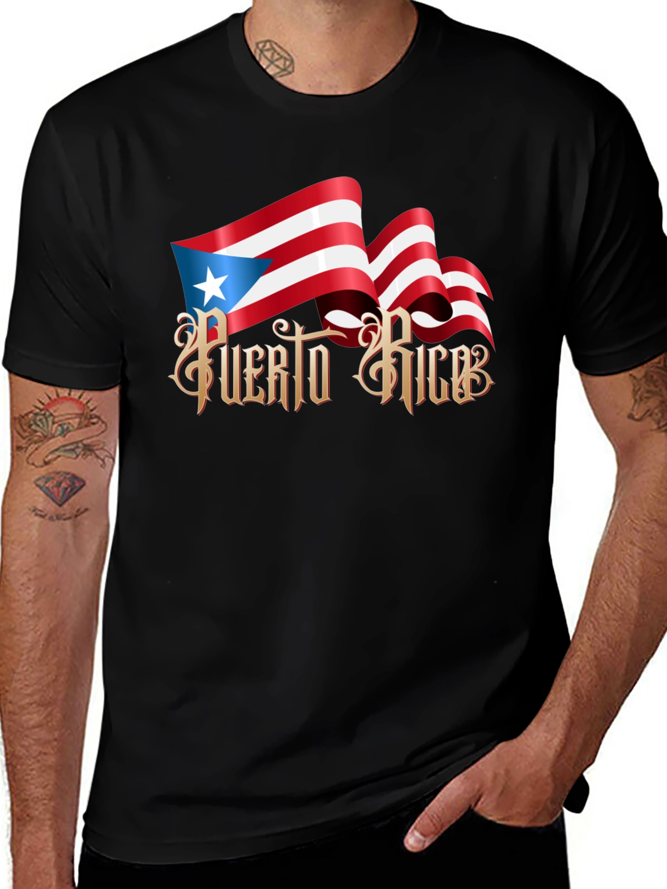 Puerto Rico Flag Graphic T-Shirt - Black