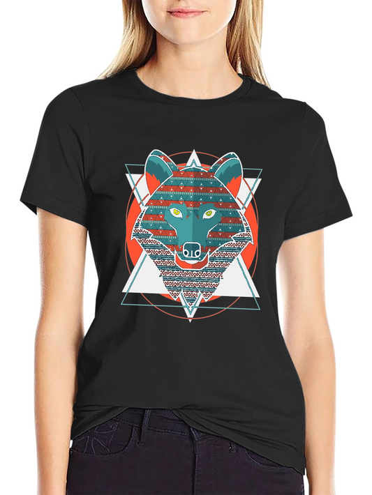 Geometric Wolf Graphic Tee - Stylish Mens Black T-Shirt