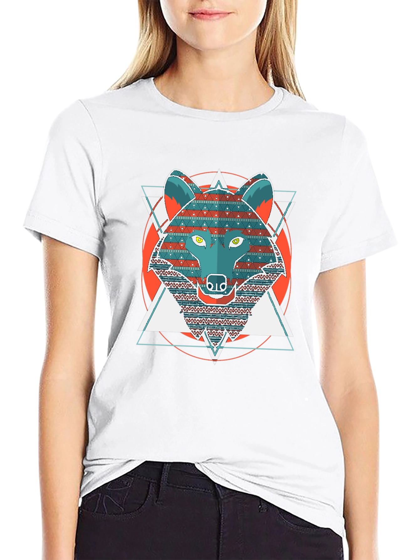 Geometric Wolf Graphic Tee - Stylish Mens Black T-Shirt