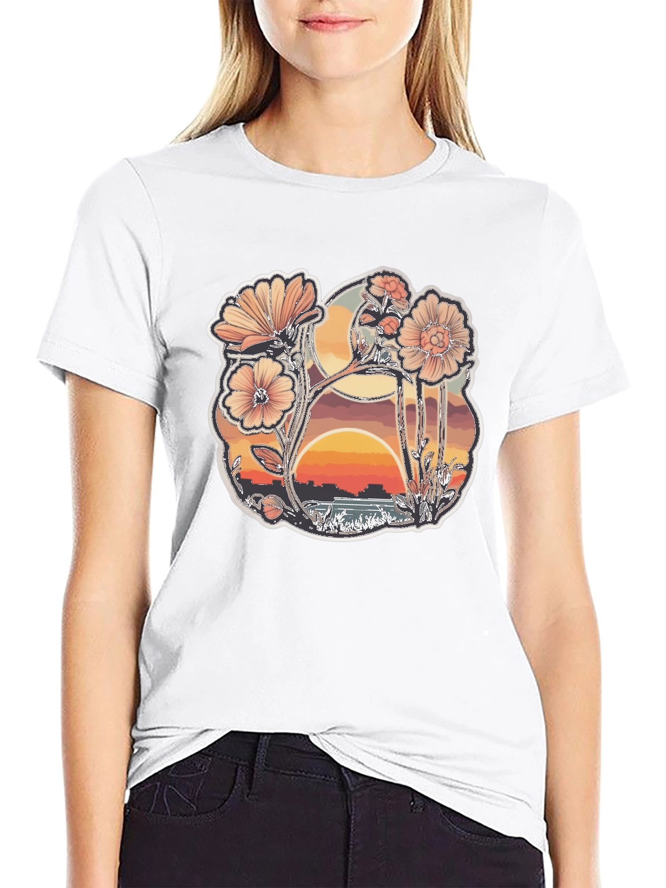 Floral Sunset Graphic Black T-Shirt