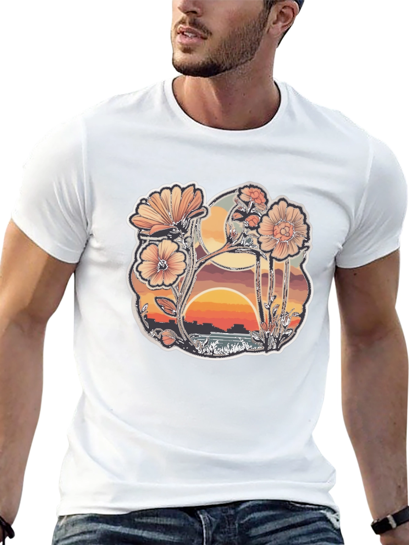Floral Sunset Graphic Black T-Shirt