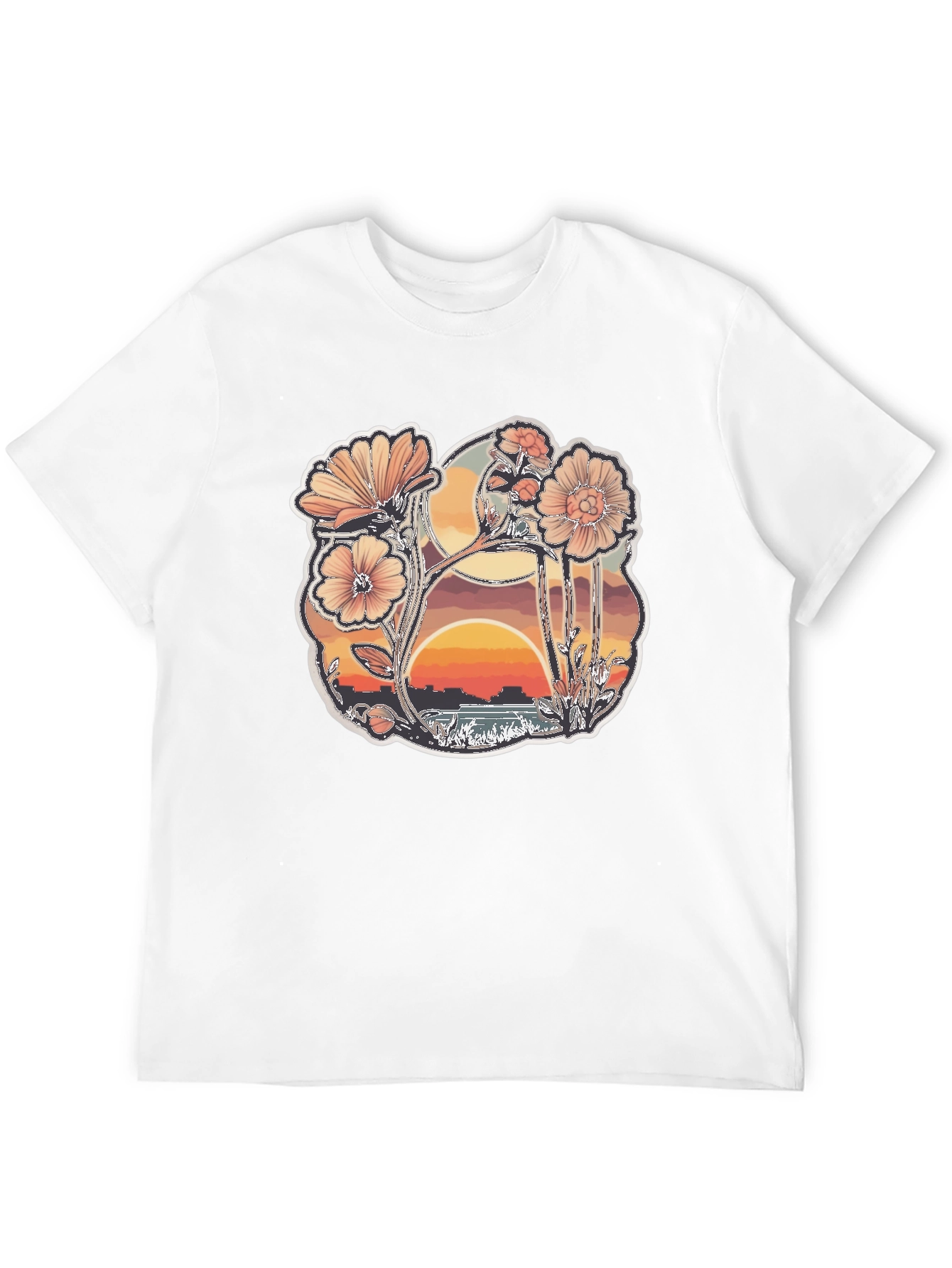 Floral Sunset Graphic Black T-Shirt
