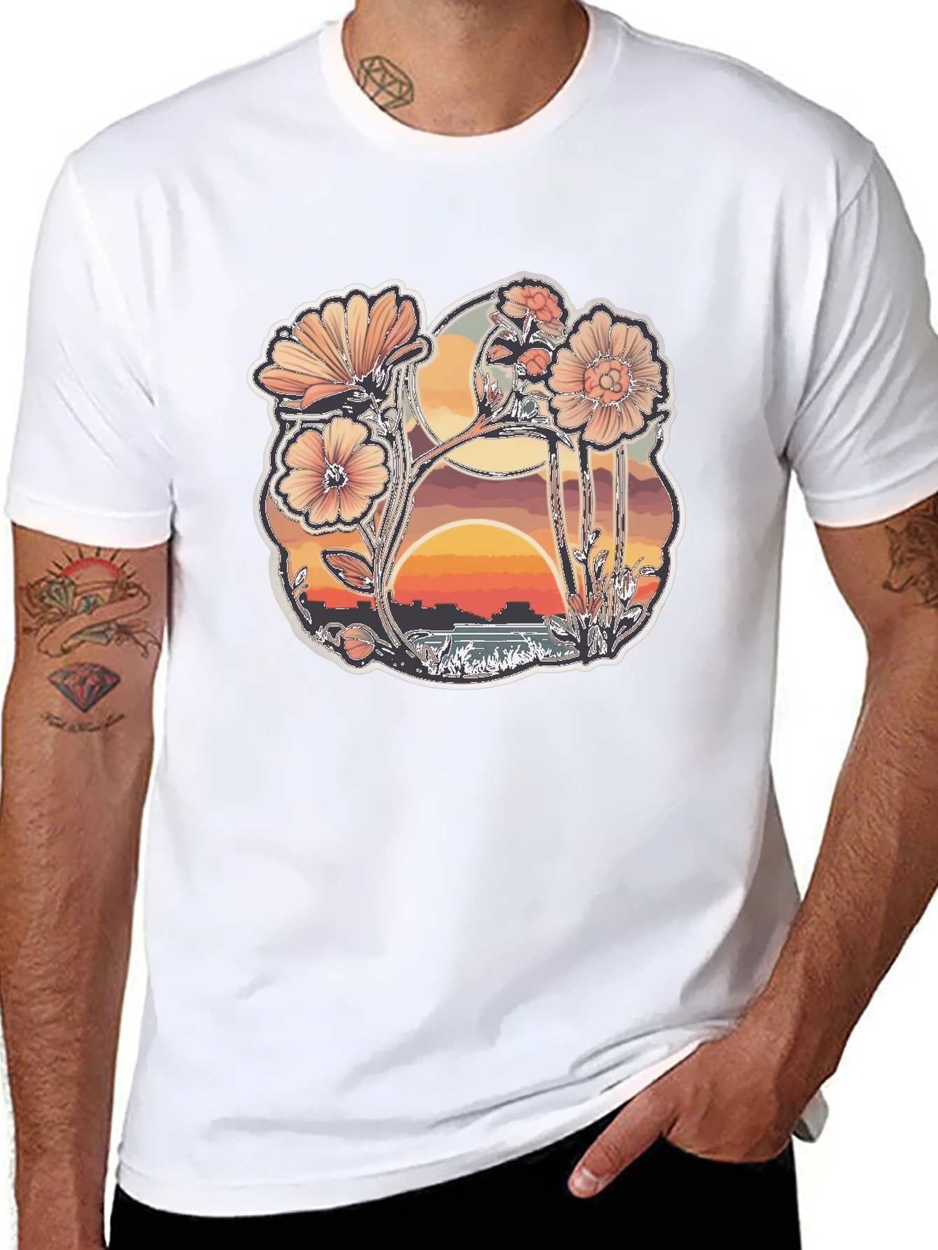 Floral Sunset Graphic Black T-Shirt