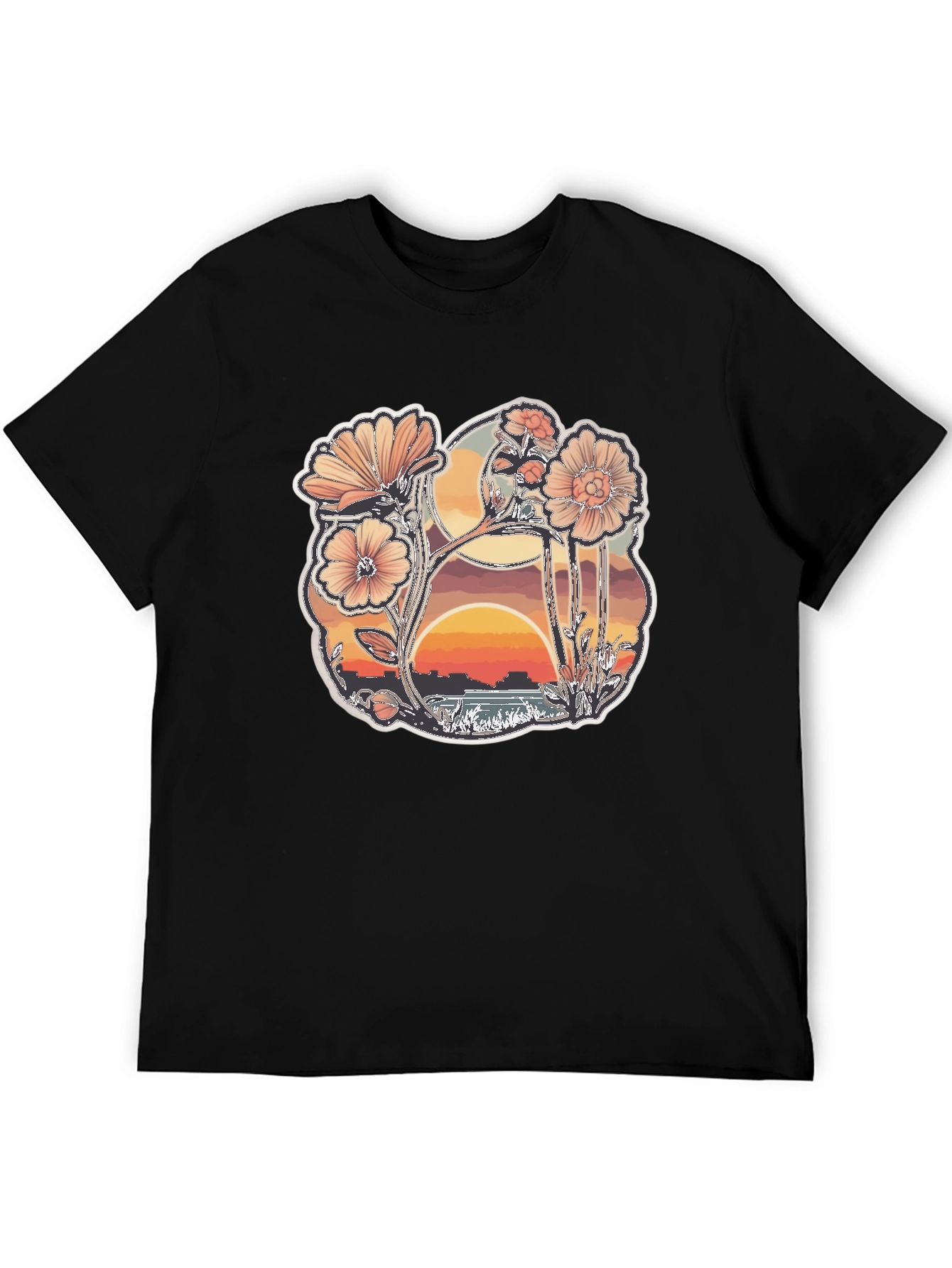 Floral Sunset Graphic Black T-Shirt