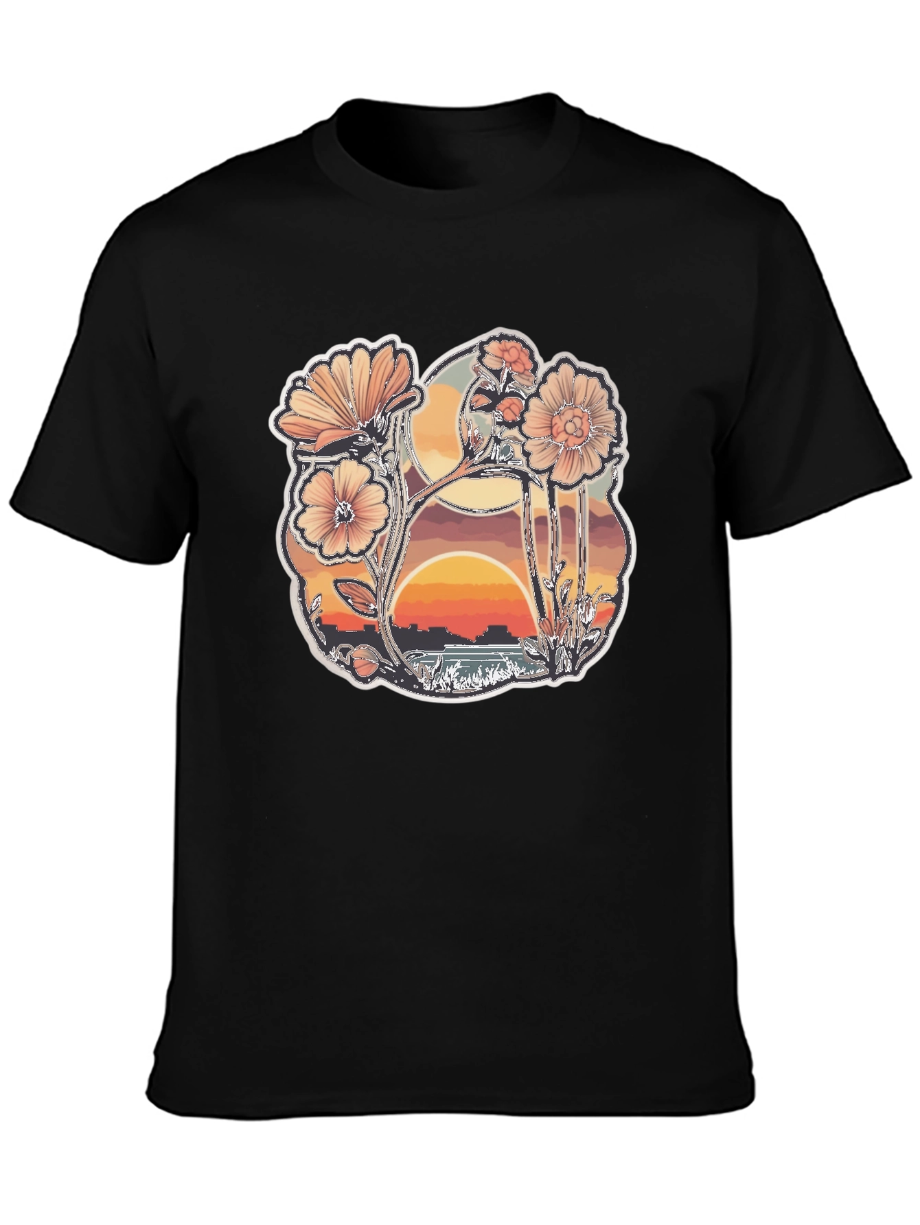 Floral Sunset Graphic Black T-Shirt